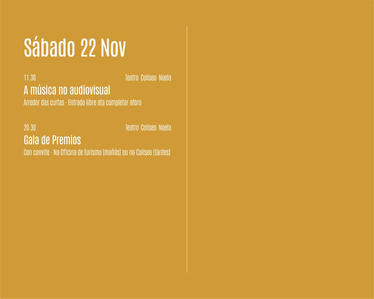 Segunda e última semana da Mostra. Consulta a programación e únete a nós 👇

curtasnoia.gal