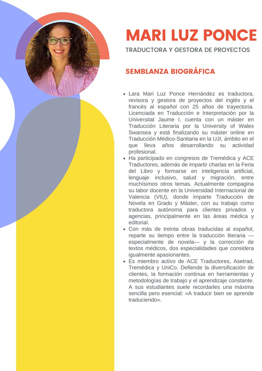 🔉Seguimos con las charlas de orientación profesional para el estudiantado del GTeIUM 🔉
Este miércoles, 19 de noviembre, contaremos con Mari Luz Ponce, traductora y profesora, quien nos hablará sobre los entresijos de la traducción biosanitaria.💉🩺🗣️