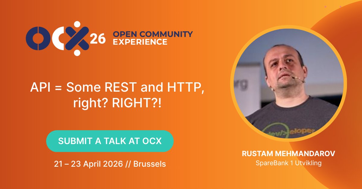 ocxconference's tweet image. 🌐 Catch @rmehmandarov at #OCX26 presenting “API = some REST and HTTP, right? RIGHT?!”, an entertaining and practical session on smarter API design in open source.

🎤 Have your own ideas to share? Submit your talk by 19 November: hubs.la/Q03TbpLY0

#opensource #EclipseFdn