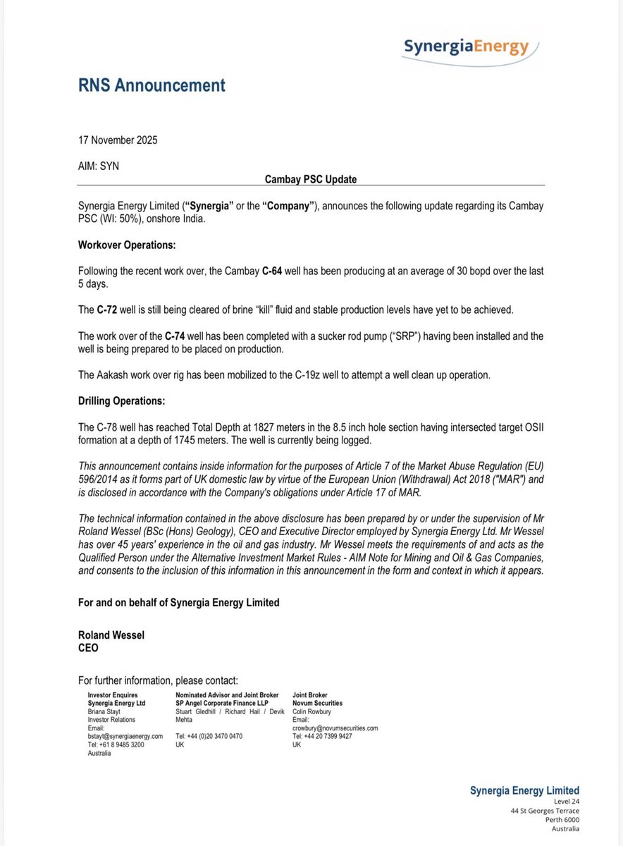 #SYN Cambay PSC Update