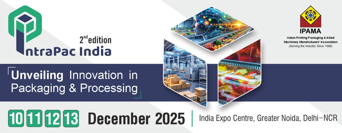 IntTradeCouncil's tweet image. 🌍 IntraPac India 2025 – Shape the Future of Packaging! 🚀
📅 10–13 Dec 2025 | 📍 India Expo Centre, Greater Noida
🔗 intrapacindia.com
Explore plastic, glass, metal &amp;amp; paper packaging, robotics, traceability &amp;amp; more!
#IntraPacIndia2025 #PackagingSolutions #Innovation