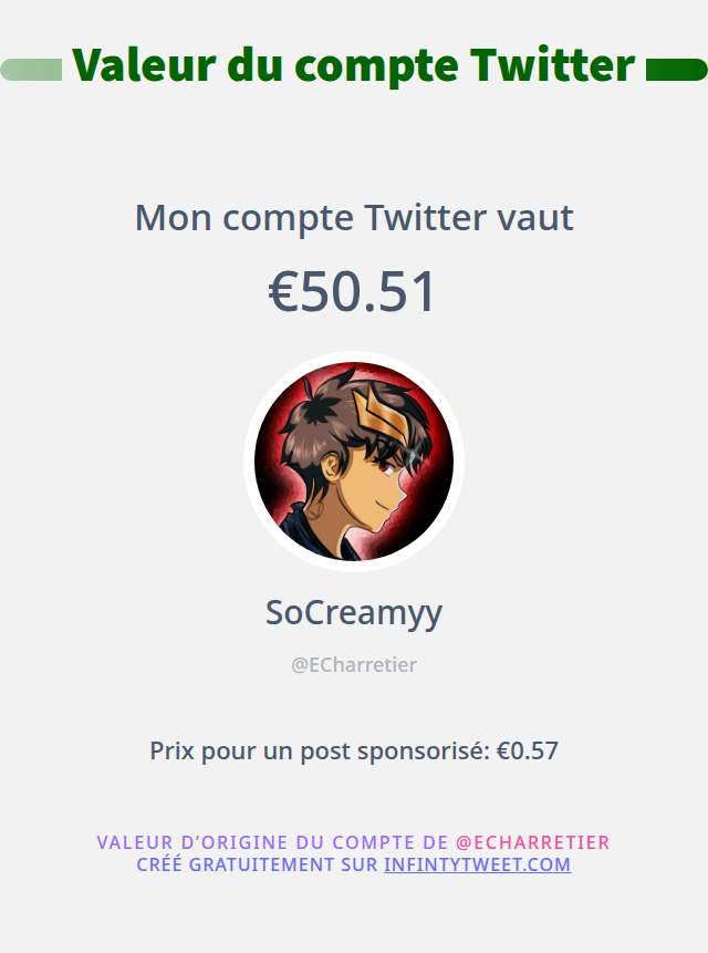 ECharretier's tweet photo. Mon twitter vaut: €50.51

➡️ https://t.co/T8VxwaWWIz https://t.co/lc6oJiFUEq