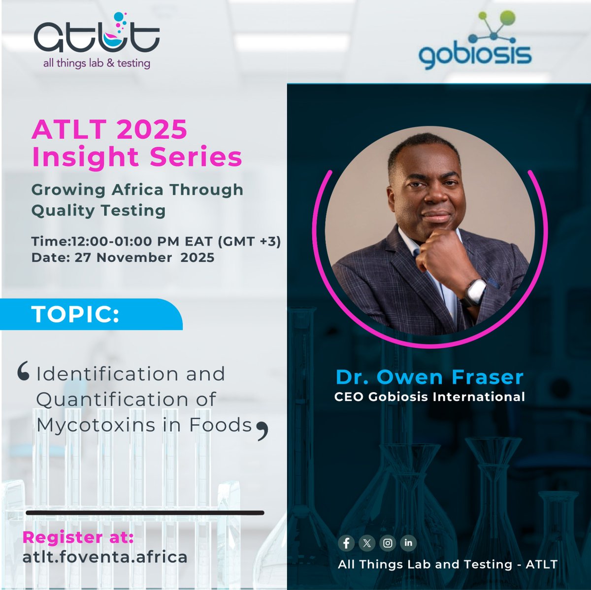 ATLTExpo's tweet photo. Stay Ahead in Food Safety Compliance🚨
Don't miss our final #ATLT Insight  Series masterclass for 2025, featuring expert insights on mycotoxin  analysis. Learn from renowned experts Dr. Fraser and Dr. Sibanda. Secure your spot now 
👉 Register: https://t.co/4T3iaDGsRG 
#Mycotoxin https://t.co/P5cEbi1ODo