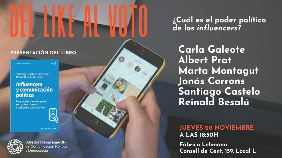 Nos preguntaremos cómo llegan a convertirse en actores de primer orden, qué desafíos plantean para la comunicación y cómo condicionan las conversaciones en el espacio digital.

Con <a href="/carlagaleote/">Carla♀</a>, <a href="/albertpratviver/">Albert Prat Viver</a>, <a href="/montitas/">Marta Montagut</a>, Jonás Corrons y <a href="/SantiagoCastelo/">Santiago Castelo</a>