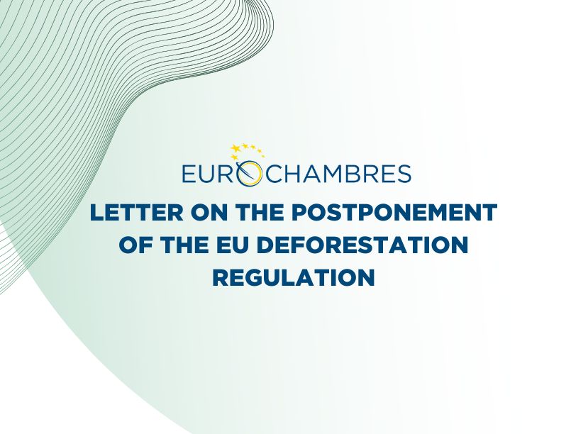Eurochambres's tweet image. In a 📩letter to Members of the @Europarl_EN, Eurochambres calls for an immediate postponement of the #EUDR by at least one year for all businesses.

📄 Read our CEO @BenJButters’ letter:  bit.ly/Letter_EUDR