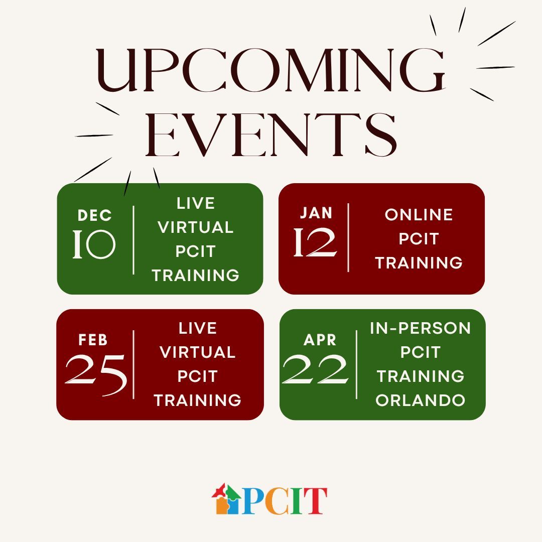 PCIT_Inc's tweet image. Our 2026 calendar is officially set! Here’s a sneak peek at our upcoming PCIT Trainings.
Want to see everything we have planned? View the full PCIT Training Calendar here:  parentchildinteractiontherapy.com/upcoming-pcit-…
