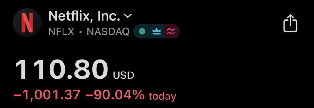 No, your $NFLX Netflix shares are not down 90% today 

Netflix has completed its 10:1 stock split and is now trading split adjusted
