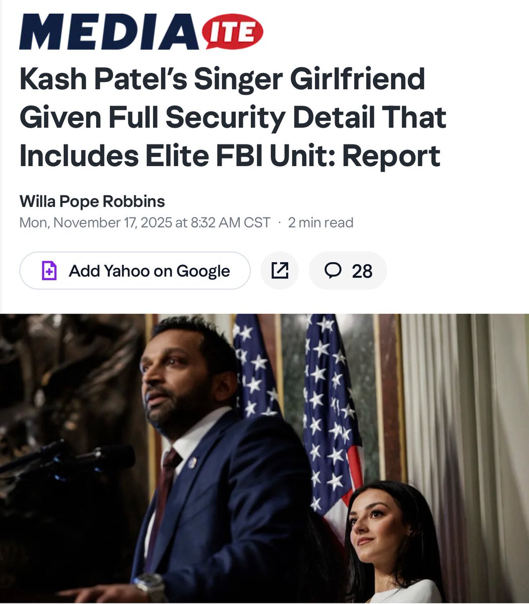 ElijahSchaffer's tweet image. NEW: “Private citizen” Alexis Wilkins given FBI security detail 

“Wilkins’ security detail marks the 1st time a girlfriend of a high-ranking FBI official has received such protection while not sharing a residence w/ [him].”

Meanwhile I got doxed &amp;amp; now have to move from my home