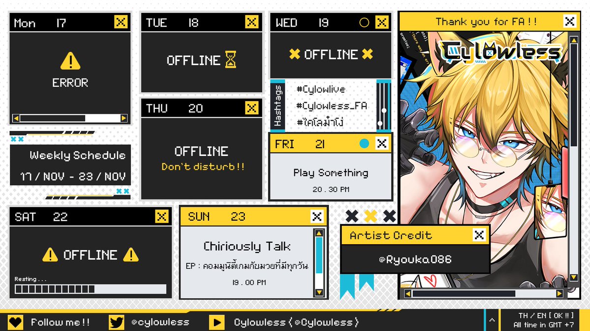 cylowless's tweet photo. // SCHEDULE DEPLOY //

🗓️ 17 NOV - 23 NOV 2025 (GMT+7)  

#Cylowlive
#VtuberTH https://t.co/ClWH2bxjJC