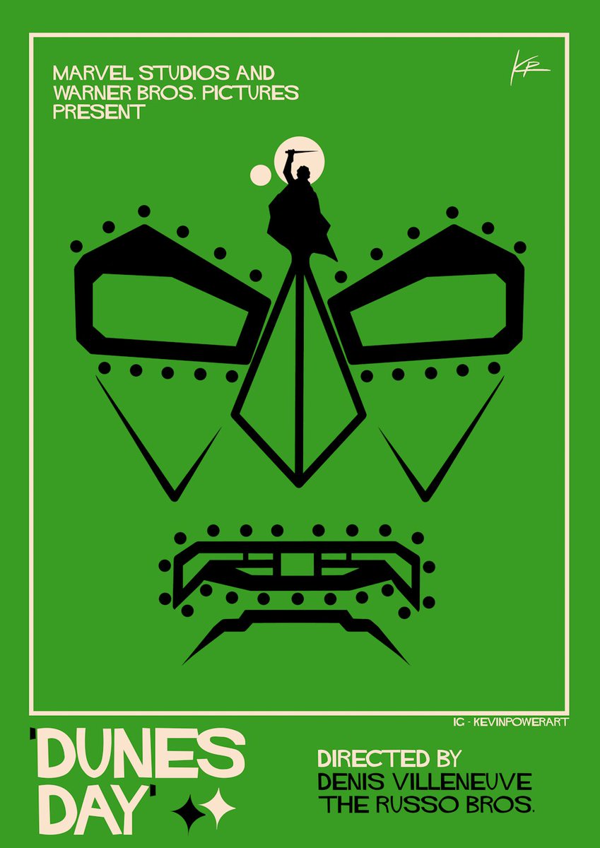 Okay, here it is. My contribution to the DUNESDAY zeitgeist. Just over a year out from release.

Hyped to see what Denis Villeneuve &amp; The Russo Brothers cooked up w/Dune: Part Three &amp; Avengers: Doomsday next December!

#Dune #Doomsday