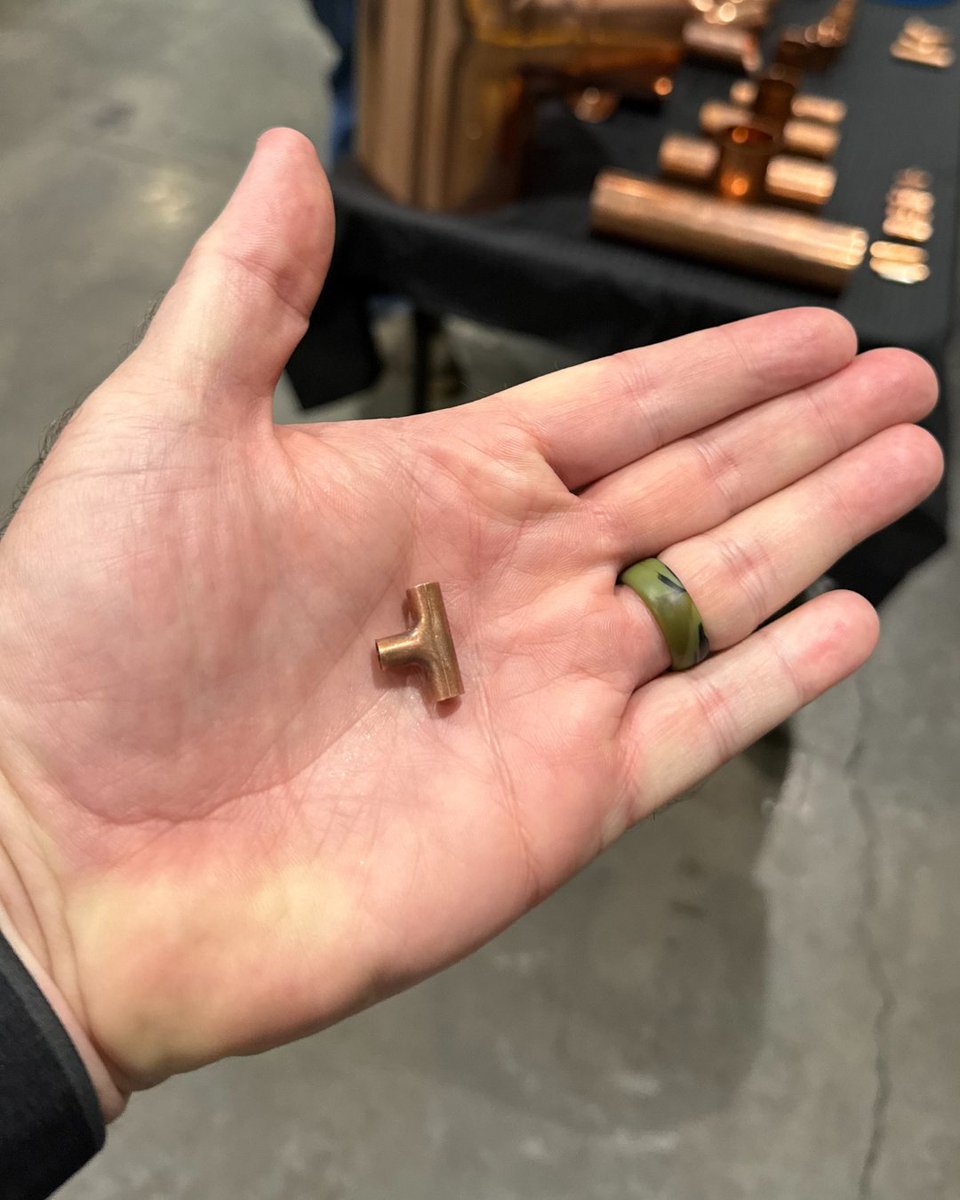 nibcoinc's tweet image. Were you ever curious about the smallest fitting we make? We’ve got you covered! Take a look at this 1/8&quot; copper tee...it&apos;s tiny yet mighty. 

#nibco
