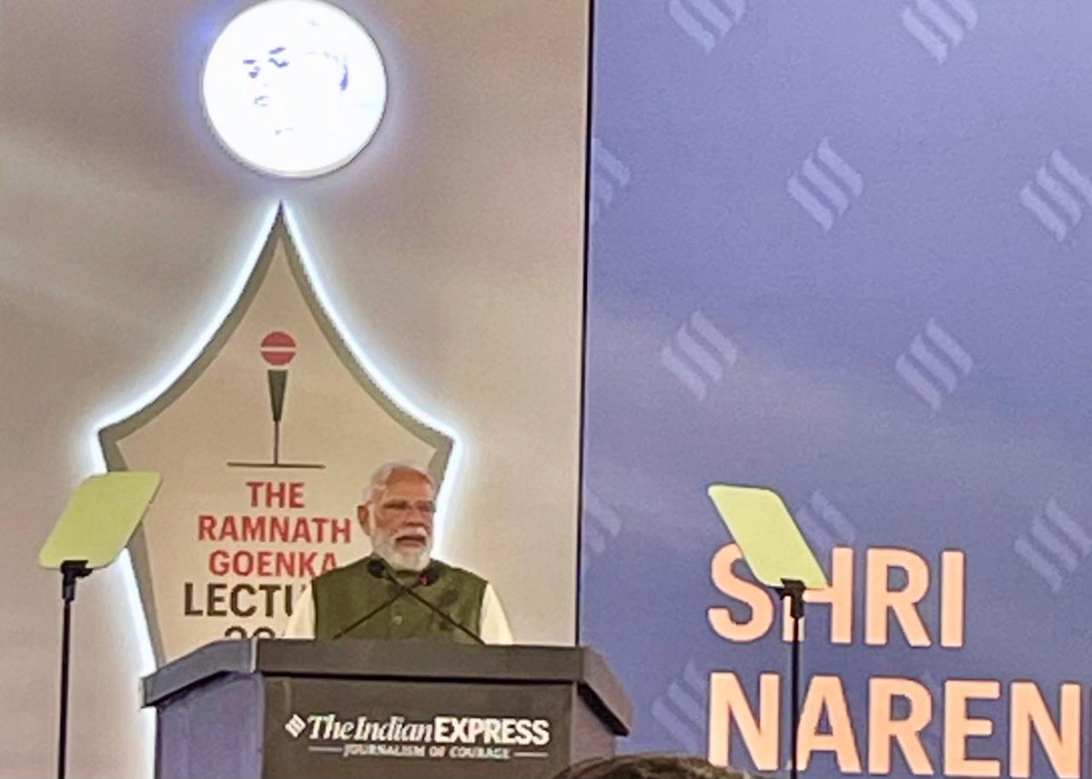 IndianExpress's tweet photo. #RNGLecture | 'Women voted in great numbers, triumph for democracy,' says PM @narendramodi  on Bihar polls

Referring to the states ruled by the Left, Right, and the Centre, PM Modi said the #BiharElection2025 have taught us a lesson about the sort of govt that we are running. Such an impact will be reflected in the upcoming elections as well, he said.

Watch #LIVE here 👇🏽
https://t.co/dJ7F552UY8

Read updates 👇🏽
https://t.co/O3CP8oR9gB

#NarendraModi @RNGLecture