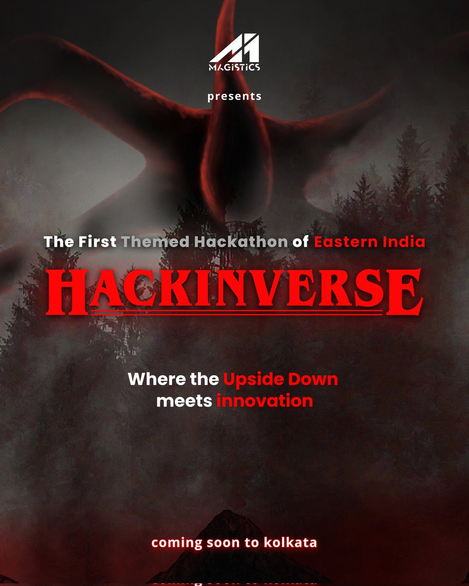 HackInverse_in's tweet image. Magistics launches HACKINVERSE, Eastern India’s first-ever themed hackathon! ⚡
An immersive innovation playground where ideas rise beyond the ordinary. 
Kolkata is ready for a tech adventure like never before. 🚀

#Magistics #HackInverse
#StrangerThingsHackathon