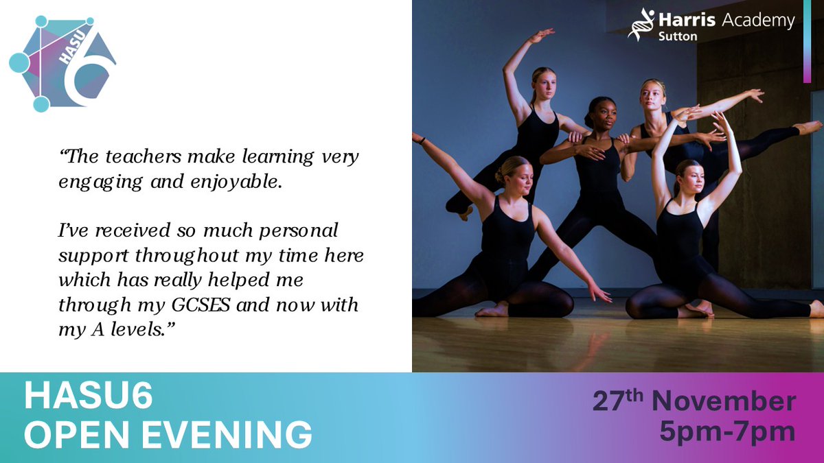 HASU6_Sutton's tweet photo. 📢HASU6 Open Evening!
Join us at Harris Academy Sutton to explore our Sixth Form opportunities. Meet our dedicated team, discover our courses, and see how we can help you achieve your goals.
📍 Date: Thursday 27th November
📍 Location: Harris Academy Sutton
✨ Don’t miss out! https://t.co/yhmNtTHWhY
