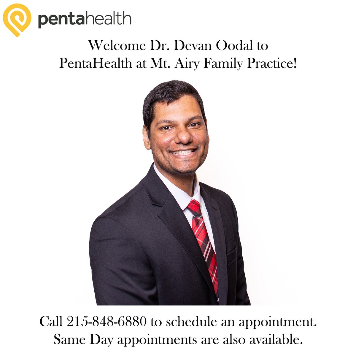 phdocs's tweet image. Dr. Devan Oodal joined our PentaHealth at Mt. Airy Family Practice team on August 1st, 2025! He is accepting new patients. Call 215-848-6880 to book a visit. 

Click here to learn more about him: pentahealth.com/welcome-dr-dev… 

#pentahealth #newphysician