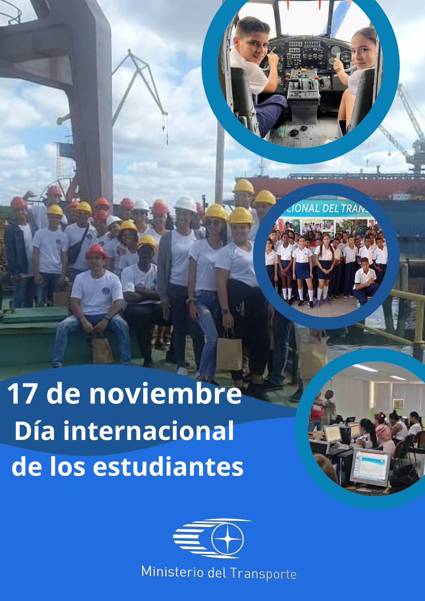 MitransCuba's tweet image. Desde el @MitransCuba felicitamos a los estudiantes cubanos que se forman en las instituciones educativas de nuestro país, en especial, a los que se preparan para formar parte de nuestra gran familia transportistas. #DíaInternacionalDelEstudiante.
 #SiempreJoven #100AñosConFidel