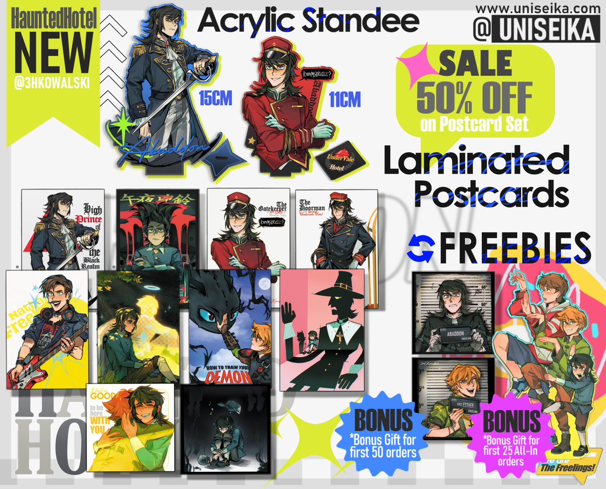 #hauntedhotel #abaddon 
Merch Pre-Order<3!
🌈Postcards are 𝟱𝟬% 𝗼𝗳𝗳 on sale
✨𝐆𝐈𝐕𝐄𝐀𝐖𝐀𝐘: Follow me &amp; <a href="/UniSeika/">UniSeika</a>+RT+Like
⌛️ Time: Nov.19th~Dec.3rd
🔗uniseika.com/products/haunt…
3 winners will get 𝗙𝘂𝗹𝗹-𝗦𝗲𝘁 &amp; 𝗔𝗹𝗹 𝗕𝗼𝗻𝘂𝘀

For any support, dm or email <a href="/UniSeika/">UniSeika</a>