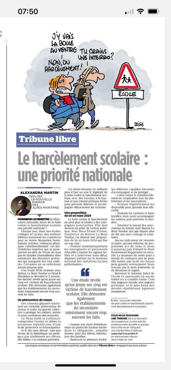 📢 1 jeune sur 5 est victime de harcèlement scolaire
Ce chiffre est vertigineux.

En 2024, j’ai déposé une Proposition de loi rédigée avec Nora Fraisse <a href="/Marion13_4ever/">Nora Tirane 💙🤍❤️</a> pour renforcer la prévention, mieux accompagner les victimes et former ceux qui entourent nos enfants.

Monsieur