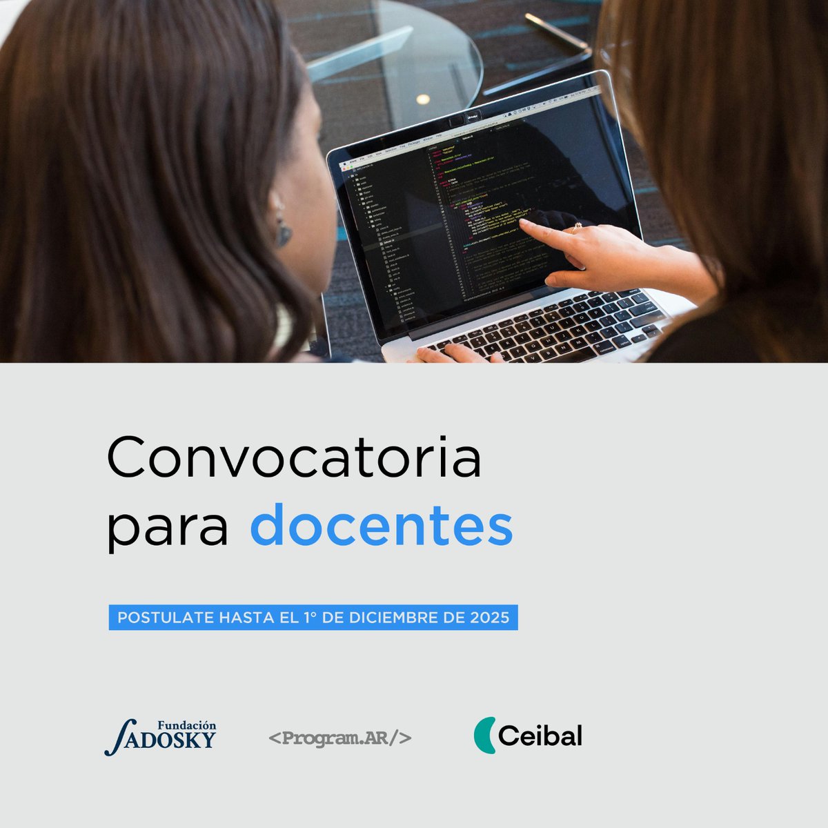 👩‍🏫👨‍🏫 Abrimos la convocatoria para participar como docente remoto. 

Sumate al programa de enseñanza de pensamiento computación del Plan <a href="/Ceibal_Uy/">Ceibal</a> durante 2026.

Conocé los pasos, bases y condiciones en 👇

fundacionsadosky.org.ar/convocatoria-p…