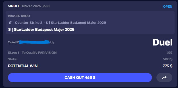 🎁 Primera apuesta del Major realizada.

💰 PARIVISION clasifica a la siguiente fase.

👉 Podéis registraros mediante -> duel.com/r/ArkeroZ