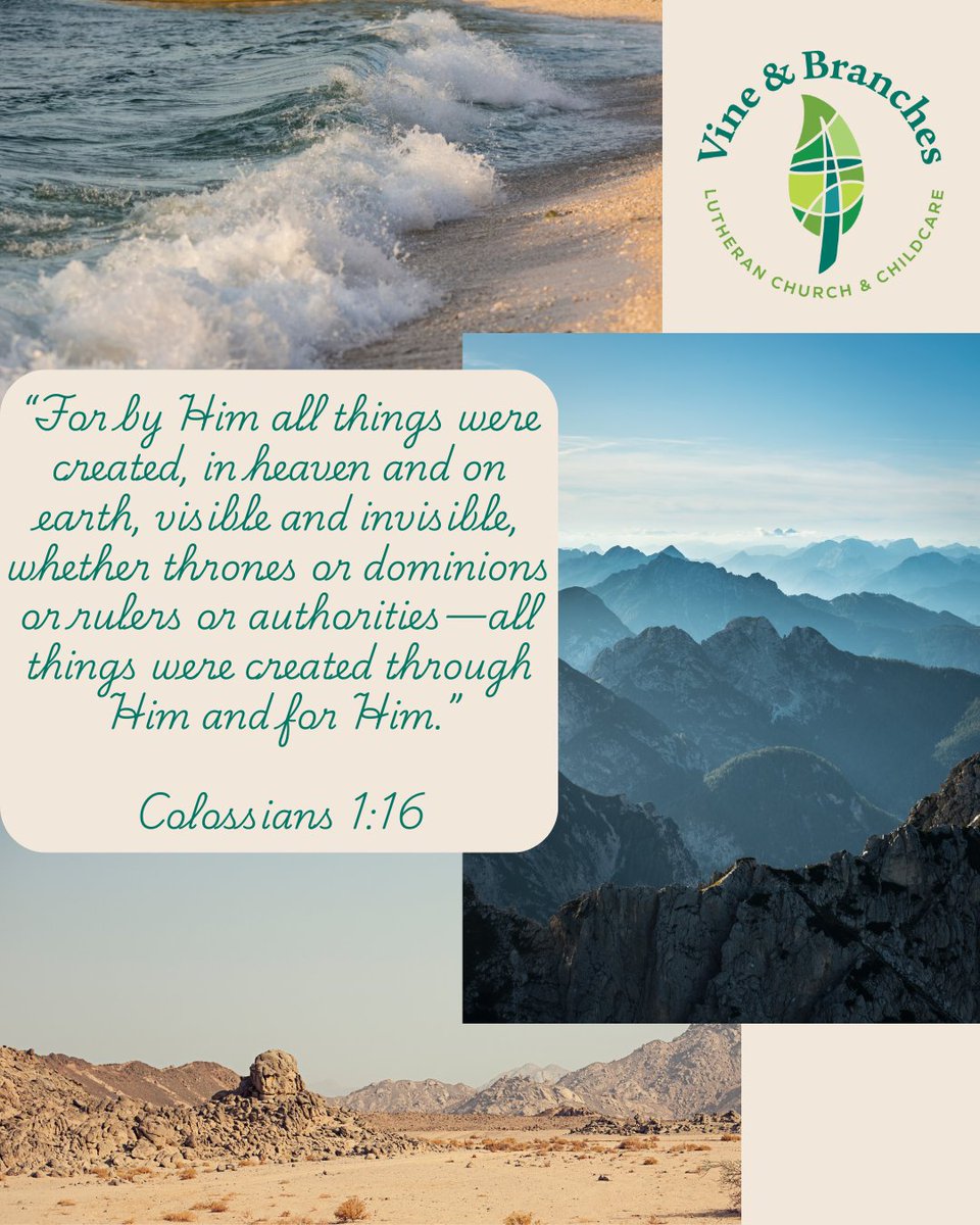 Vine_BranchesLC's tweet image. We invite you to grow in God&apos;s word with us as we commit to memory our verse of the week - Colossians 1:16
Please join us at Vine &amp;amp; Branches for our Sunday services at 8:30AM (traditional worship) &amp;amp; 10:30AM
#vablc #LCMS #bible #bibleverse #scripture