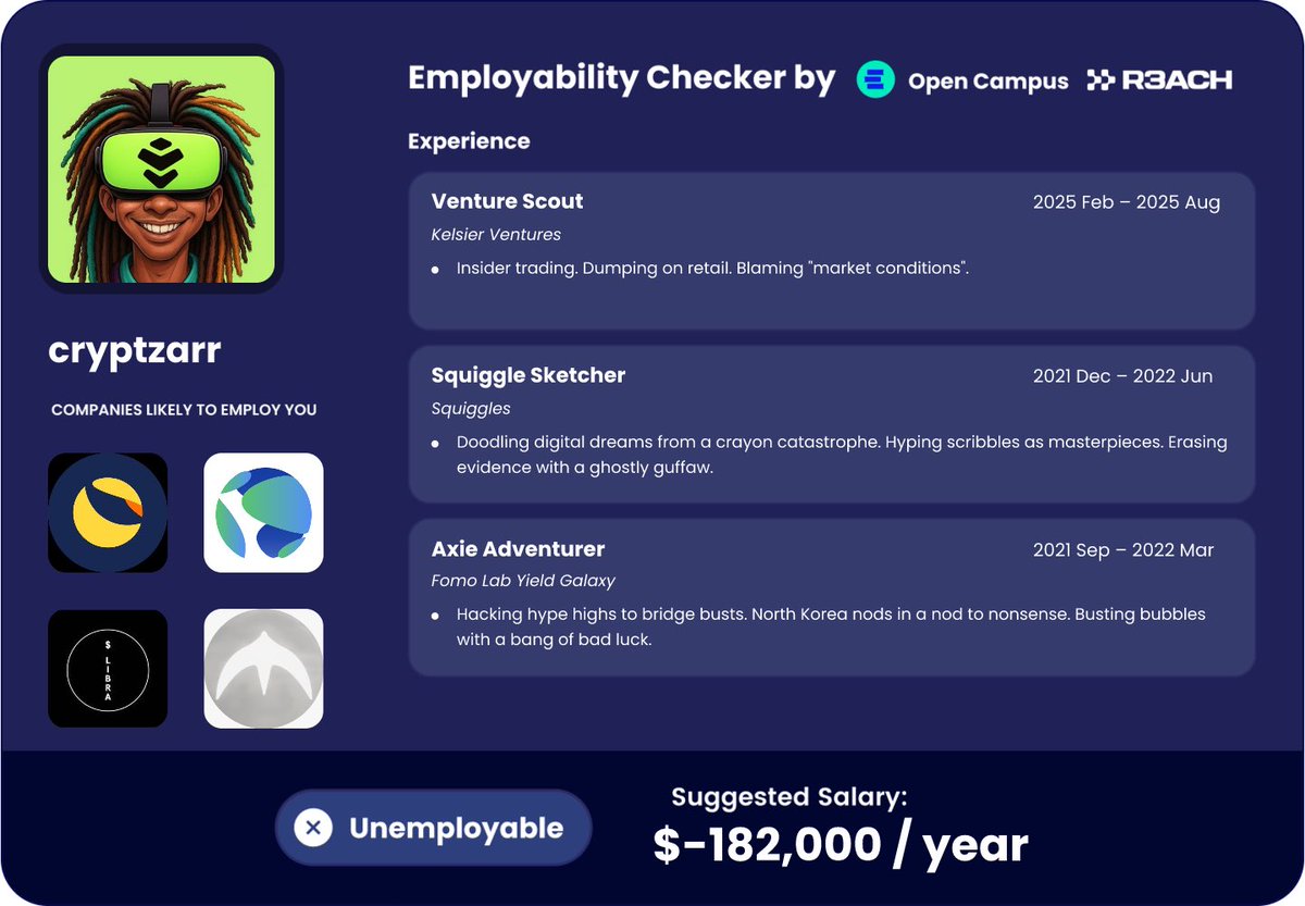 This is so funny because everyone that was posting was getting employable as a response. 

It got to my turn and I’m already in debt😂

What do I need to do to be employable.