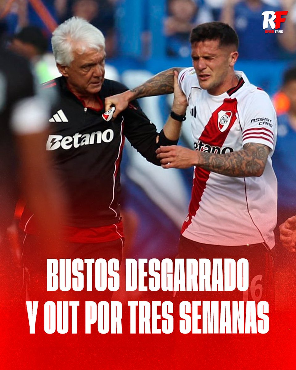 Riverfans_'s tweet photo. 🚨🚑 FABRICIO BUSTOS sufrió un DESGARRO en el gemelo interno de la pierna derecha y tendrá para TRES SEMANAS de RECUPERACIÓN. https://t.co/vj5gKSiwNd