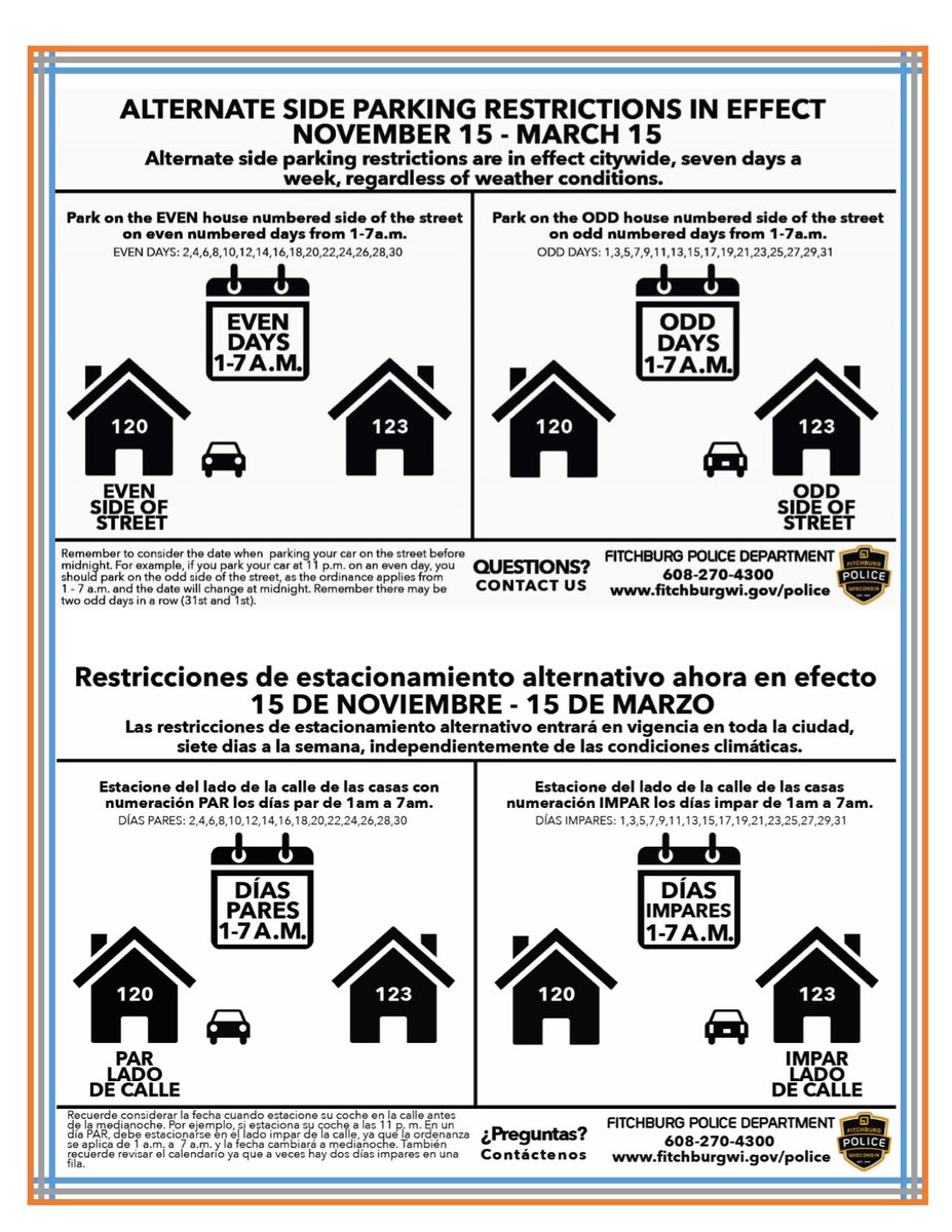 Alternate Side Parking Restrictions in Effect

fitchburgwi.gov