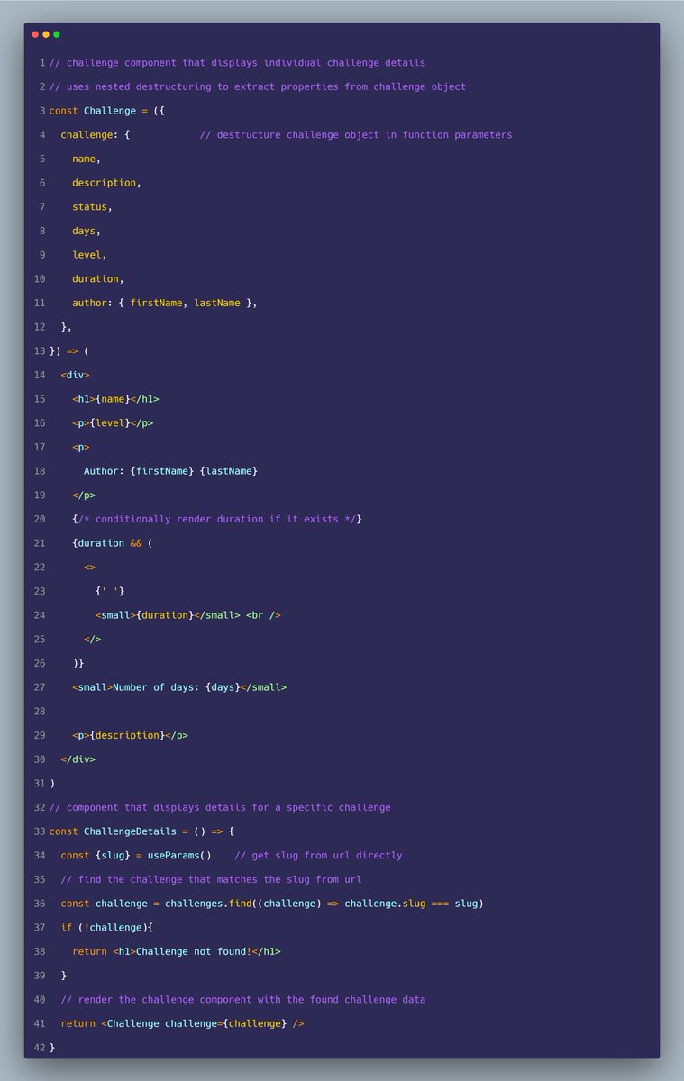 mubaraqabba's tweet image. React Router Nested Routing

nested routing enables hierarchical navigation with dynamic parameter handling for detailed component views

useParams hook extracts url path variables facilitating data-driven component rendering based on route parameters

dynamic slug implementation…