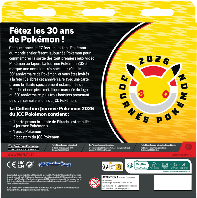 GamemastersFr's tweet photo. #Pokemon Voici le visuel Français du Tripack Collection Journée Pokémon 2026 marquant le 30ème anniversaire de Pokémon 🔥

📅 Date de sortie : 30/01/2026

📦Contenu : 
- 1 carte promo brillante de Pikachu estampillée « Journée Pokémon »
- 1 pièce Pokémon Day 2026
- 3 boosters 

#TCG #PokemonTCG