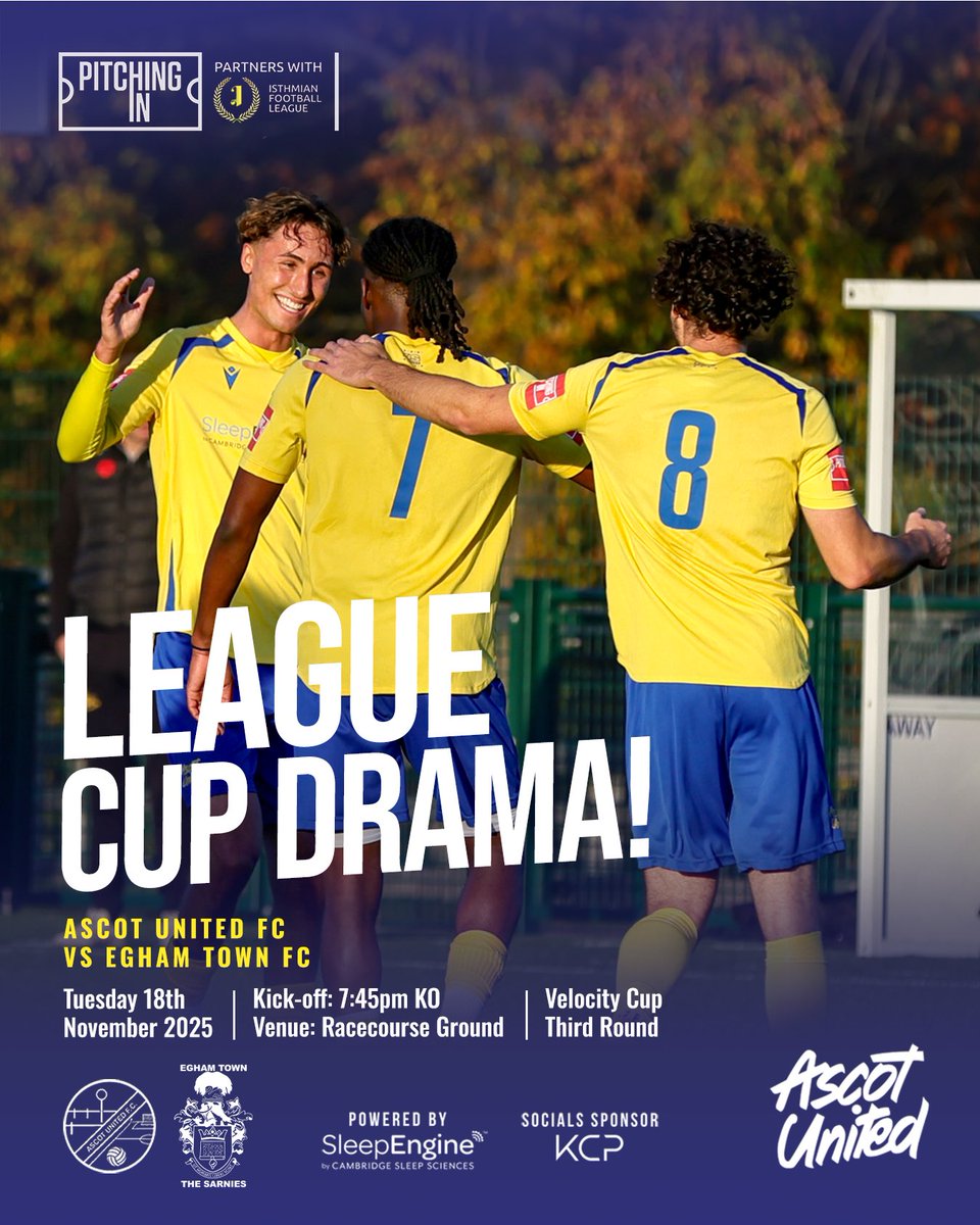 AscotUnitedFC's tweet image. 𝐋𝐄𝐀𝐆𝐔𝐄 𝐂𝐔𝐏 🏆

⚽ vs @EghamTown (H)
🏆 @IsthmianLeague Velocity Cup 
📍 The Racecourse Ground, SL5 7LJ
🗓️ Tues 18th Nov, 7:45PM KO
👀 Adults £10, Concs £7, U18s £3
🤤 Beer, Burger &amp;amp; Entry £15
💳 Card Only Venue
🍺 Bar &amp;amp; Cafe Open
🚗 Free Parking

Get your tickets here👇…