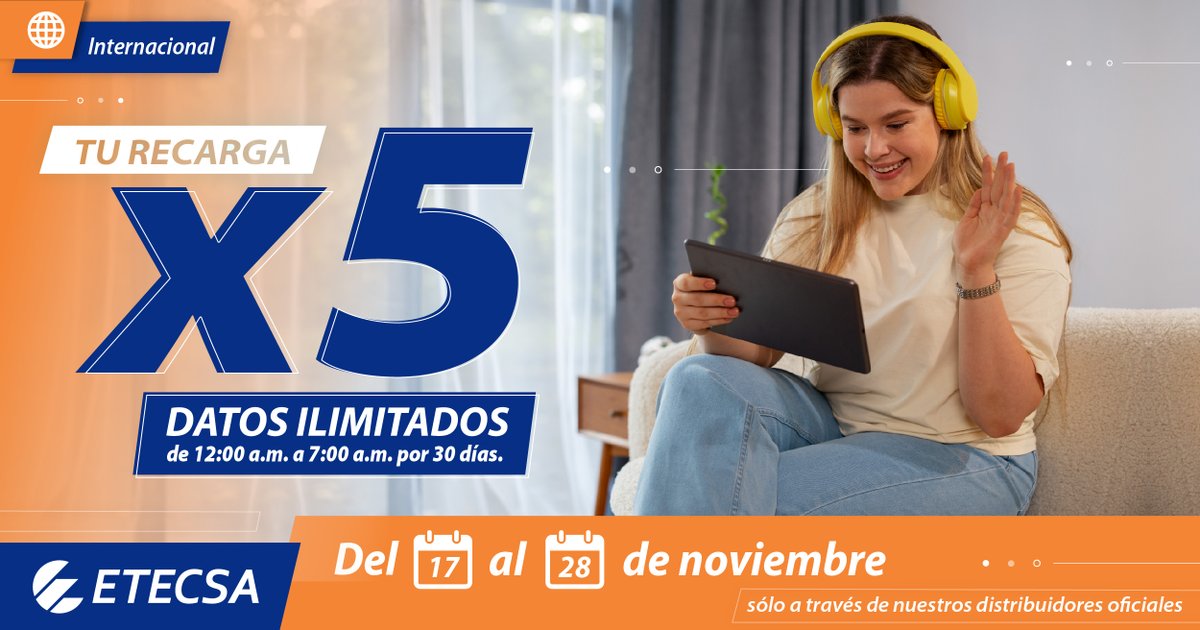 ¡Comenzó la recarga!  ¡Quintuplicamos tu recarga + datos ilimitados todas las noches por 30 días.#RecargaInternacional