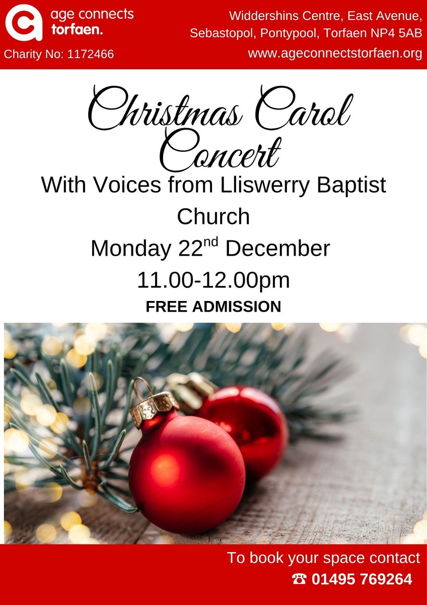 Get festive with us! Join Age Connects Torfaen for our Christmas events – from craft sessions to festive gatherings, there’s something for everyone!

📅 Book your spot now: widdershins@ageconnectstorafen.org 
#ChristmasFun #CommunitySpirit #AgeConnectsTorfaen 🎅❄️
