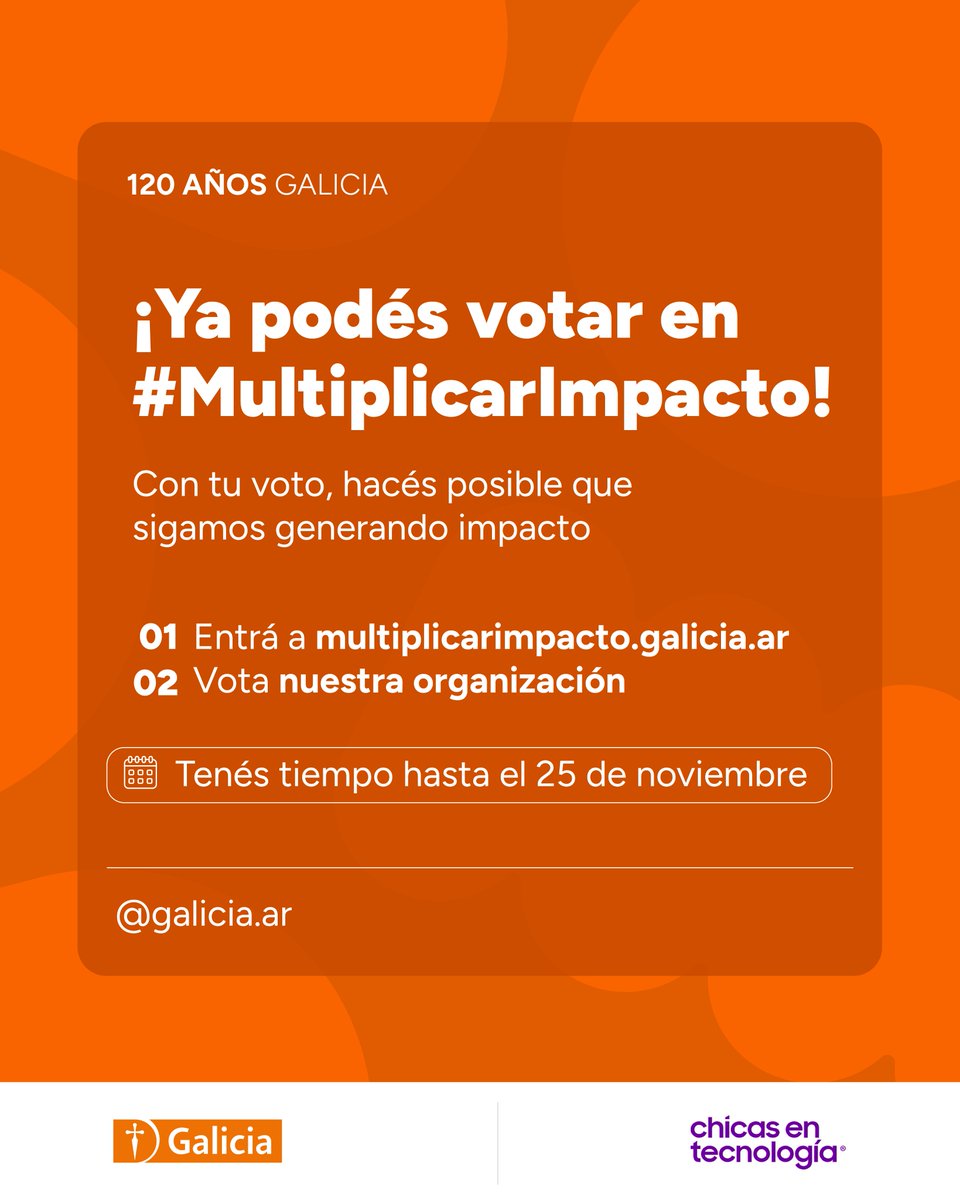 💜 Estamos participando de #MultiplicarImpacto, una iniciativa de <a href="/BancoGalicia/">Galicia</a> por sus 120 años que apoya proyectos sociales.

¡Votanos para que más jóvenes puedan desarrollarse en tecnología de manera gratuita!
👇
multiplicarimpacto.galicia.ar