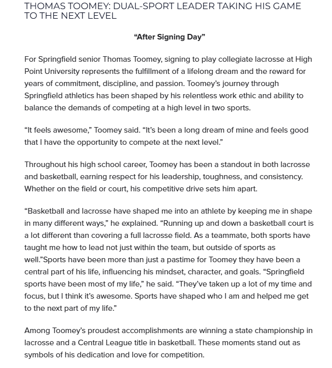 SpringfieldSD's tweet photo. Thomas Toomey: Dual-Sport Leader Taking His Game to the Next Level #PrideInAllThings https://t.co/MIaOfkwZN5