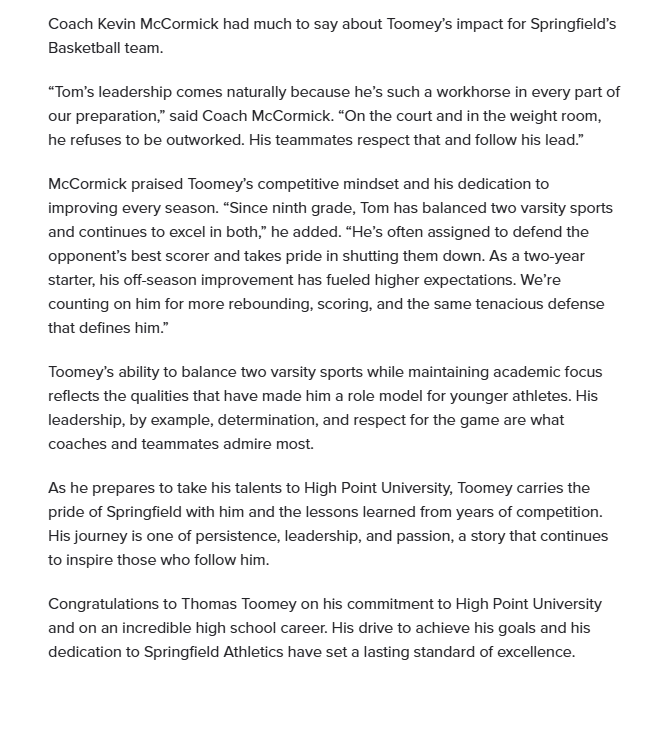 SpringfieldSD's tweet photo. Thomas Toomey: Dual-Sport Leader Taking His Game to the Next Level #PrideInAllThings https://t.co/MIaOfkwZN5