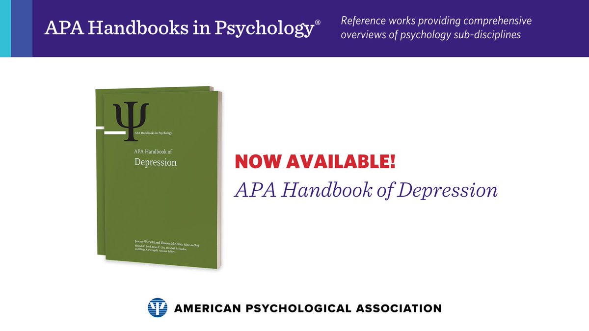 APA_Databases's tweet image. Grow your library’s collection with the APA Handbook of Depression, now available in print and ebook. This indispensable reference work provides insight into the most current information on depression, ideal for clinical practice, research, and education. bit.ly/47qJy4R