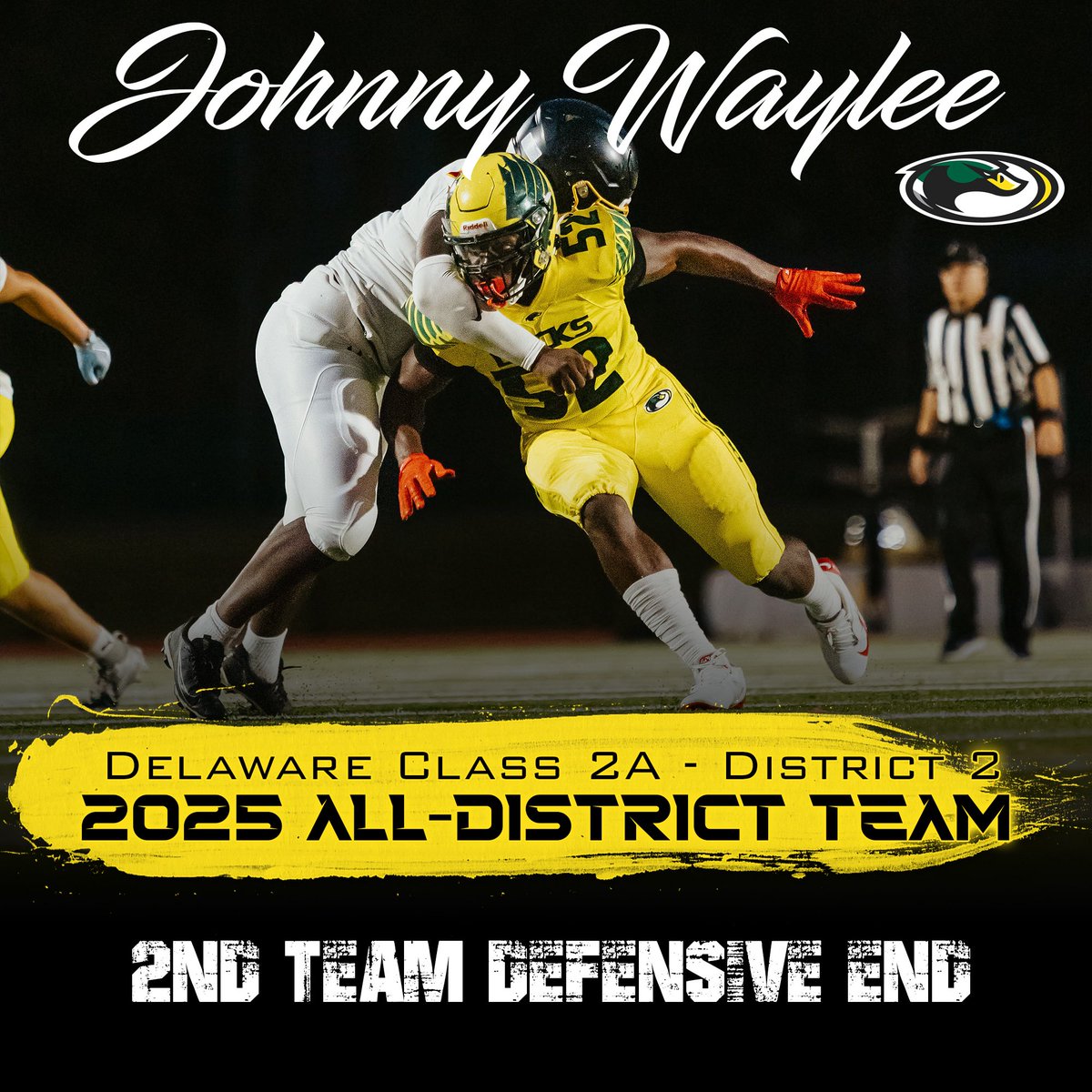 DuckNationFB's tweet photo. THE POND PROUDLY PRESENTS YOUR -
2025 ALL-DISTRICT CLASS 2A - DISTRICT 2 SELECTIONS @DelHSFootball 

Lead by the states leader in receiving yards @Zakiewilliams5 , SR. Captain | 1st Team Wide Receiver - Defensive Back - Returner

🟡#GoDucks | #ThePond | #WIN🟢 https://t.co/kkTvel9nVY