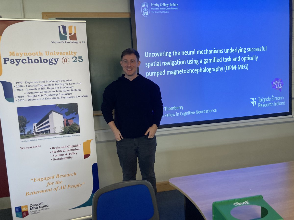 Staff and students of the department were treated to a very exciting talk by MU Alum Dr. Conor Thornberry (TCIN) who shared his research into the neural mechanisms underlying successful spatial navigation using a new gamified task and magnetoencephalography. #MUPsychologyat25