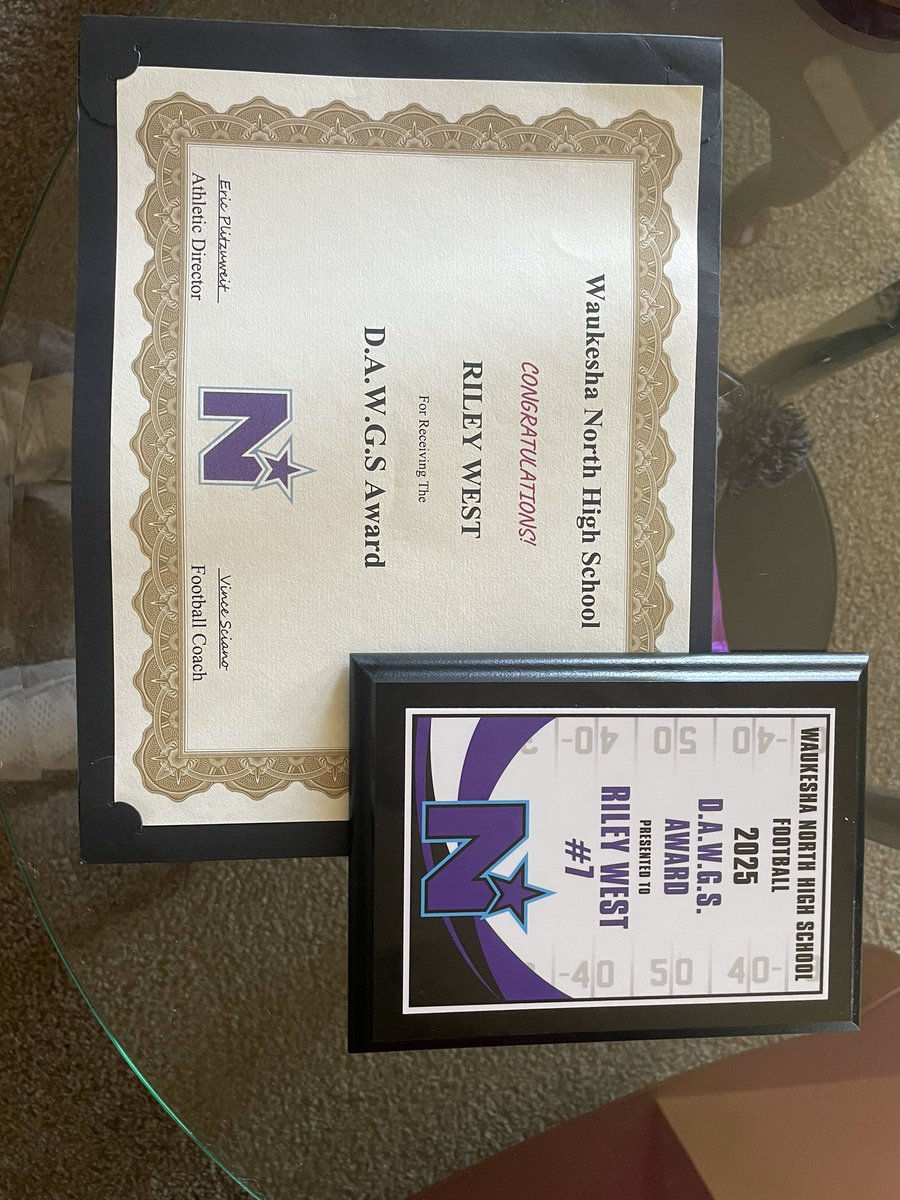 Blessed to receive the DAWGS award from my football coaches for the second season in a row! This award stands for Discipline, Aggressive Attitude, Win, Grit, and Sacrifice. Also, I received first team all conference Scholar Athlete honors as well.  <a href="/CoachAtwood1/">Coach Atwood</a> <a href="/ScianoCoach/">Vince Sciano</a>