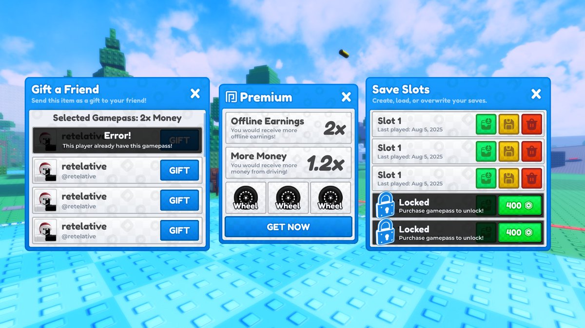 9zh_h's tweet image. 🚧UI Showcase

Worked on this project with friends over the summer and the theme was &quot;Build a&quot; It had some potential, but we couldn&apos;t release it, so i&apos;m finally sharing some of the UI!

New work coming soon
#RobloxDev #RobloxUI #UIUX #GameUI #RobloxDesign #RobloxStudio #RobloxGFX