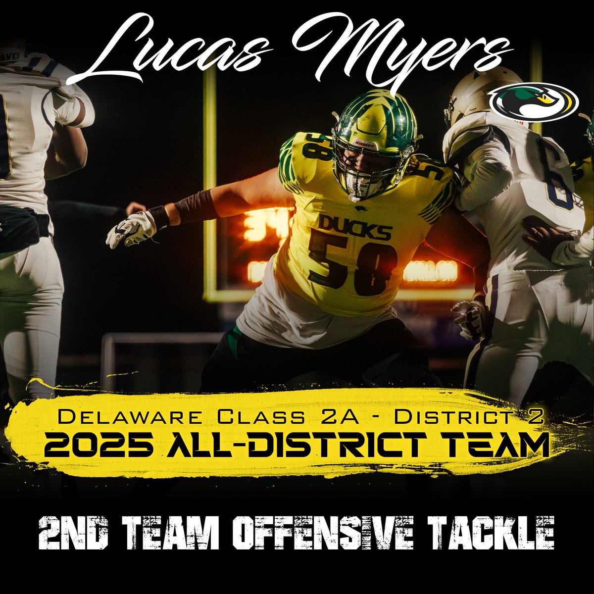 DuckNationFB's tweet photo. THE POND PROUDLY PRESENTS YOUR -
2025 ALL-DISTRICT CLASS 2A - DISTRICT 2 SELECTIONS @DelHSFootball 

Lead by the states leader in receiving yards @Zakiewilliams5 , SR. Captain | 1st Team Wide Receiver - Defensive Back - Returner

🟡#GoDucks | #ThePond | #WIN🟢 https://t.co/ZcD4fKF4w2