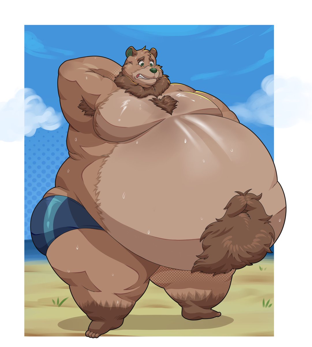 “Was this speedo always this snug around my gut..?! I swore it fit me last year…”

Ty for this piece! The belly size is perfect… 
🖌️: <a href="/Z4ckW0lf/">🎄Zack Wolf 🎄 (COMMS CLOSED 4/4)</a>