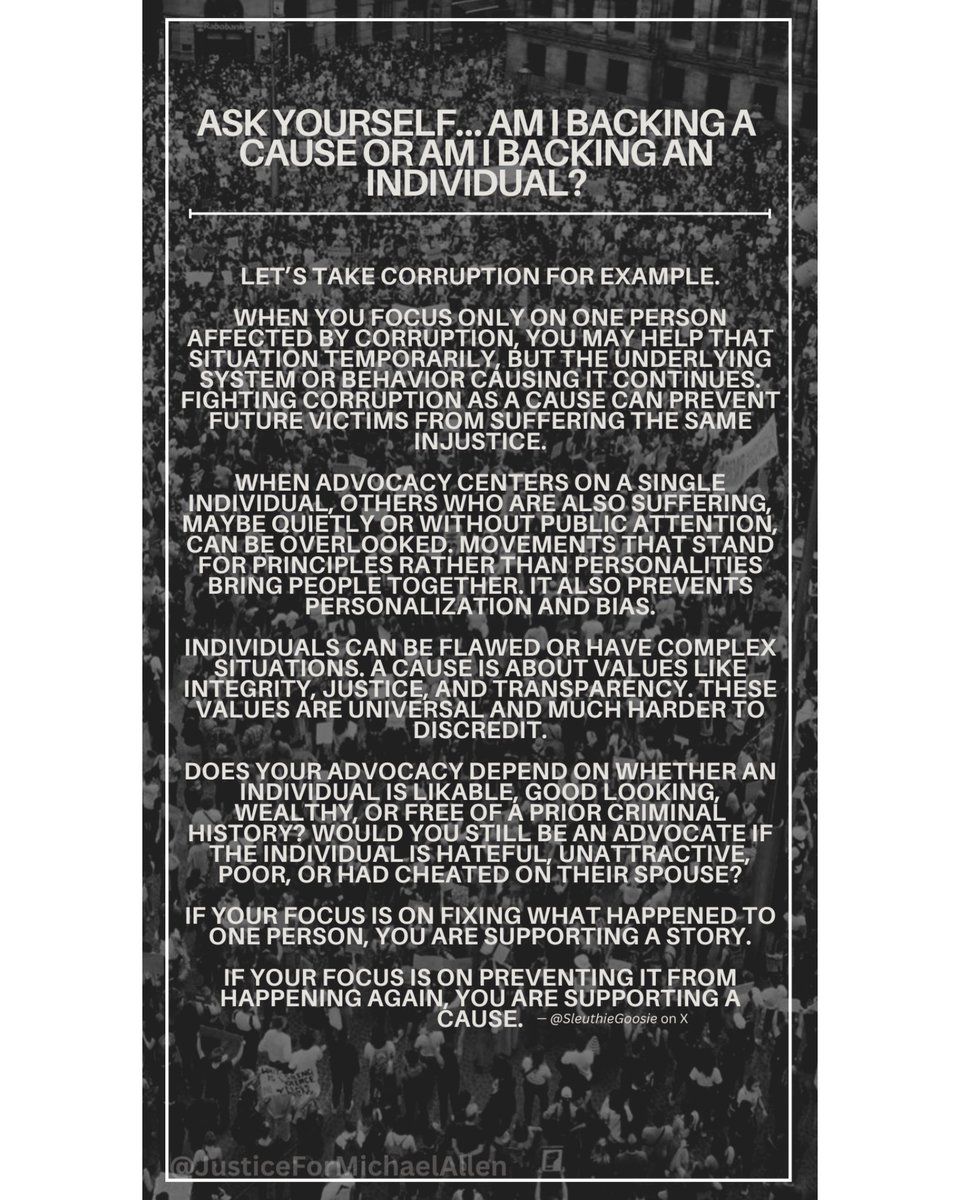 FreeMikeAllen's tweet image. Real advocacy isn’t selective. Injustice doesn’t stop with one case. If you’re going to stand up for what’s right, stand up every time! 
 
• Beautifully said  @SleuthieGoosie 🤍
