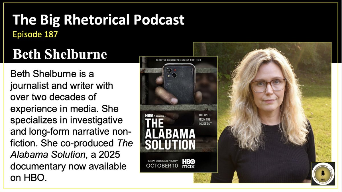 🚨: TBR Podcast Episode 187: Beth Shelburne

🔑: #Prison Reform, #Documentary #Filmmaking, Non-Fiction, Social #Justice, #Alabama

🔗: shorturl.at/NpwUo

<a href="/bshelburne/">Beth Shelburne</a> is a journalist and writer who co-produced The Alabama Solution (<a href="/ALsolutionfilm/">The Alabama Solution</a>), now available on <a href="/HBO/">HBO</a>.