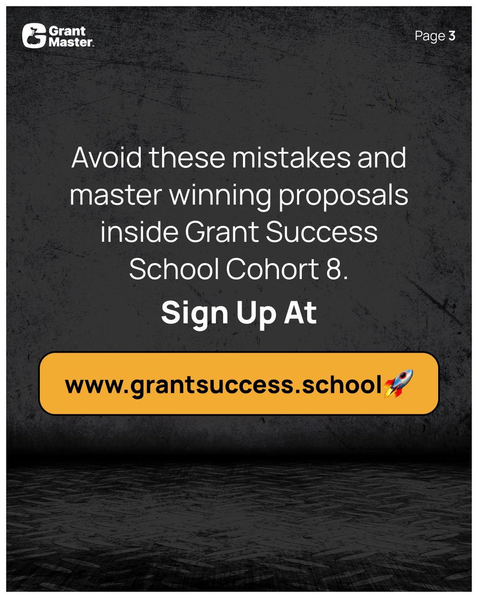 Grantmaster_xyz's tweet image. Learn how to fix them and stand out.
Sign up at grantsuccess.school

#GrantSuccessSchool #GrantMaster #GrantWritingTips #FundingMistakes #SmartFunding #SocialImpactAfrica #NonprofitGrowth