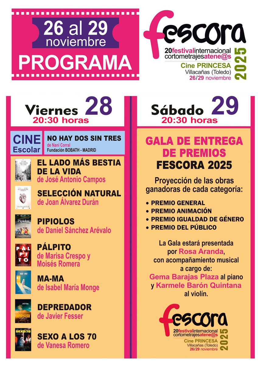 fescora's tweet photo. 📣 ¡Último recordatorio!

Mañana empieza nuestra 20 edición y aquí tienes el programa completo.

También puedes descargarlo en https://t.co/J8jRMVSbwX https://t.co/t8tRfIKtBk