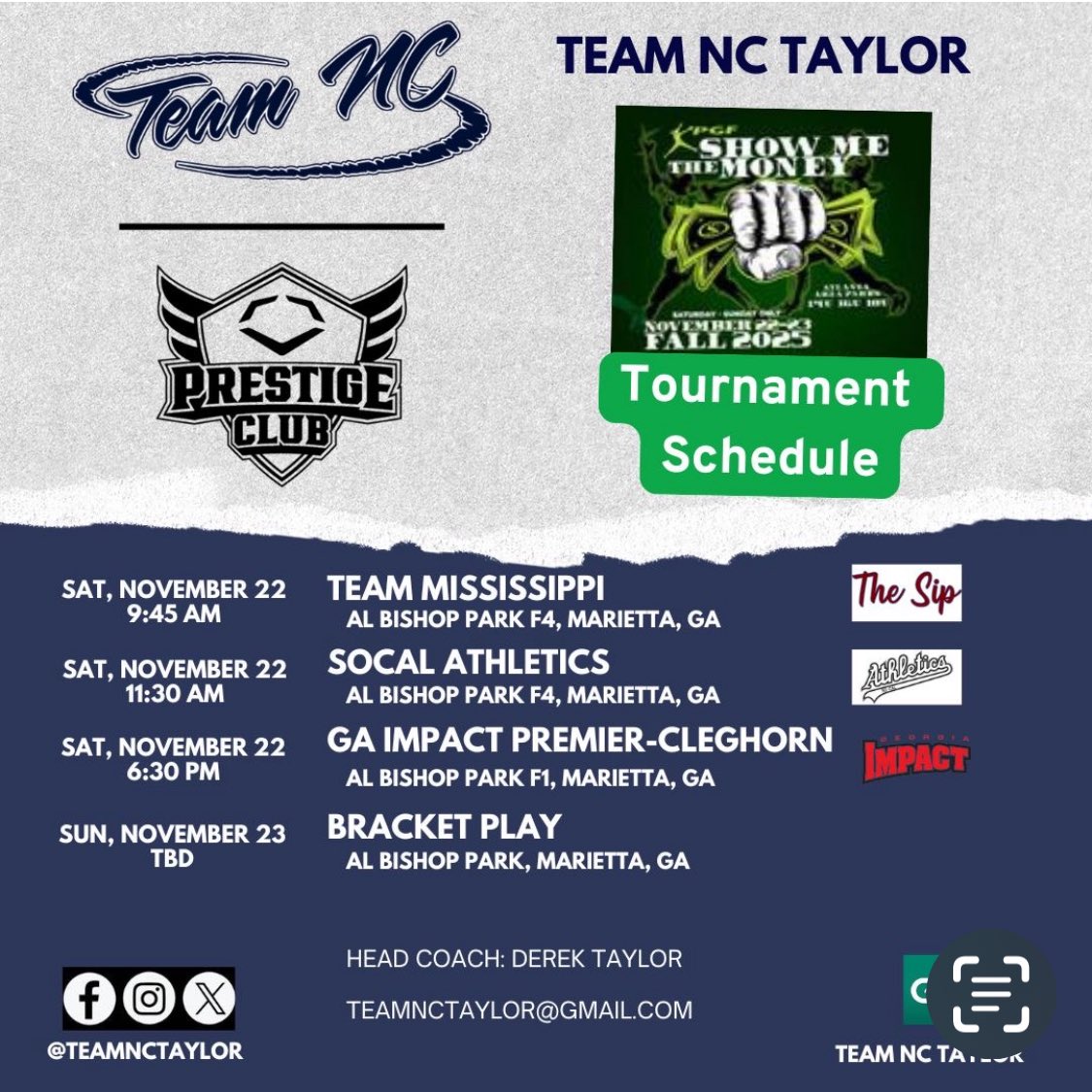 Headed back to the 🍑 state for our final tourney of the fall season...PGF Show Me the Money Tournament in Marietta, Georgia. If you can't join us in person, follow us on Game Changer for all the action! 

<a href="/TeamNCSoftball/">Team North Carolina Softball</a>