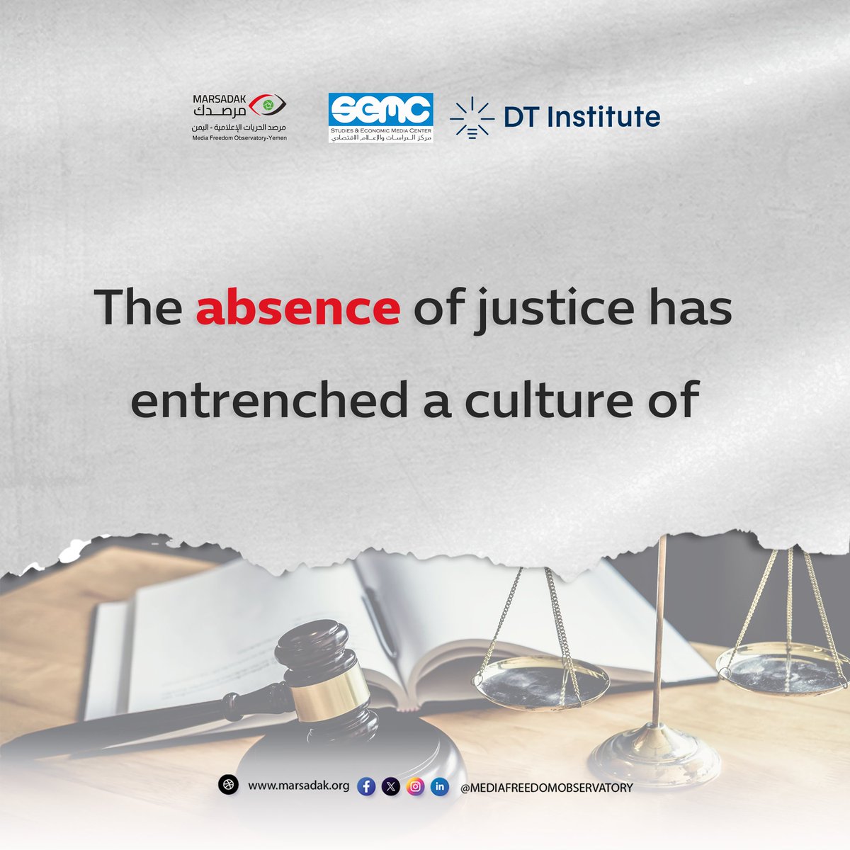 ⚫ Violations against Yemeni journalists are systematic, not isolated.
⚫ Impunity persists amid the absence of justice.
⚫ Justice for journalists is essential to end abuses and rebuild trust.
⚫ Insights from a policy paper by MARSADAK.

👇 Link
marsadak.org/en/media-issue…