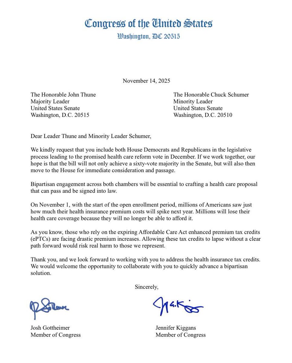 RepEdCase's tweet image. The shutdown may be over, but the healthcare crisis facing 40 million Americans is not. This doesn’t have to be a purely partisan issue, and making it one won’t solve anything. I joined 31 of my House Democrat and Republican colleagues in urging the Senate to involve the House in…